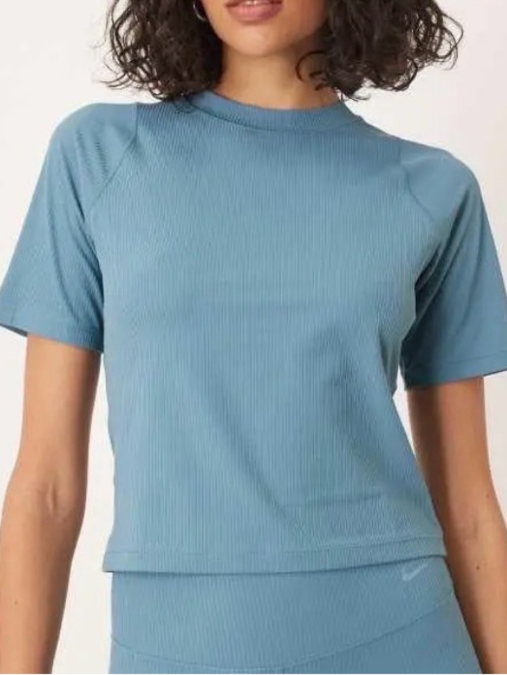 Nike Women's Short-Sleeve Ribbed Top in Dusty Blue